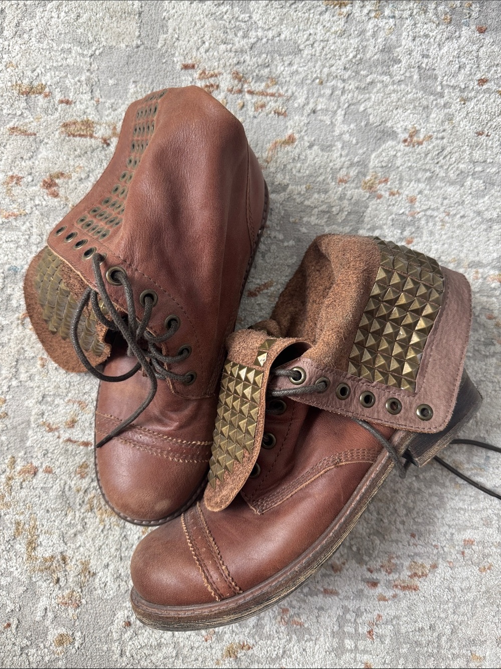 ZIGI girl Brown Fold-Over Studded Ankle Boots